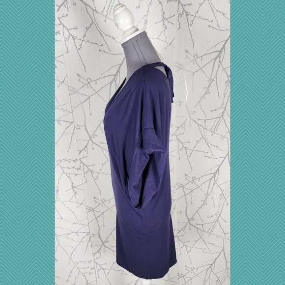 Twinset Simona Barbieri Purple Stretch Knit V-Neck Slouchy Cocoon Dress - Picture 2 of 3